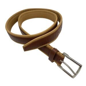 Cole Haan Brown Leather Fabric Dress Casual Belt Men’s‎ Sz 38 Golf Preppy